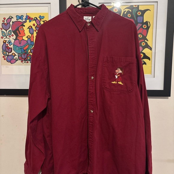 Disney Other - Disney Men's L Burgundy Shirt with Embroidered Grumpy